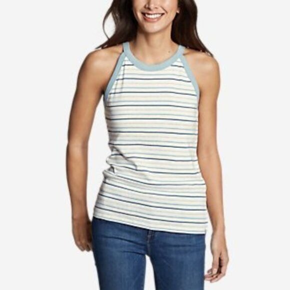 Eddie Bauer Favorite Sleeveless Halter Tank Top in White/Blue/Gray - Sz  XXL - Picture 1 of 6